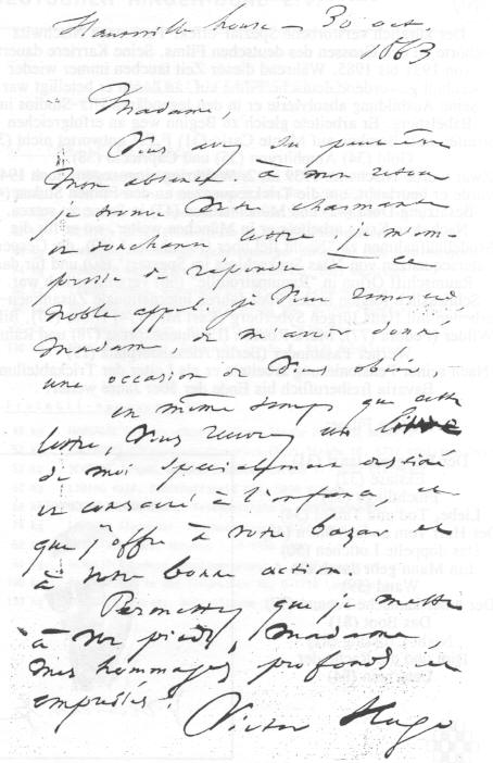 Handwritten letter by Victor Hugo