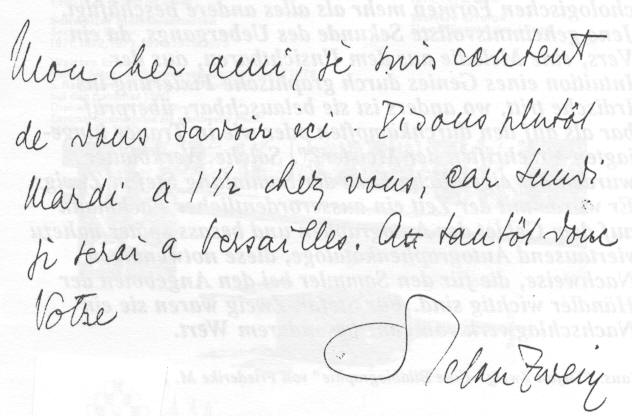 Handwritten Letter of Stefan Zweig