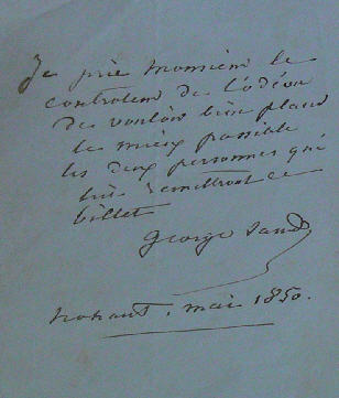 Handwritten letter of George Sand